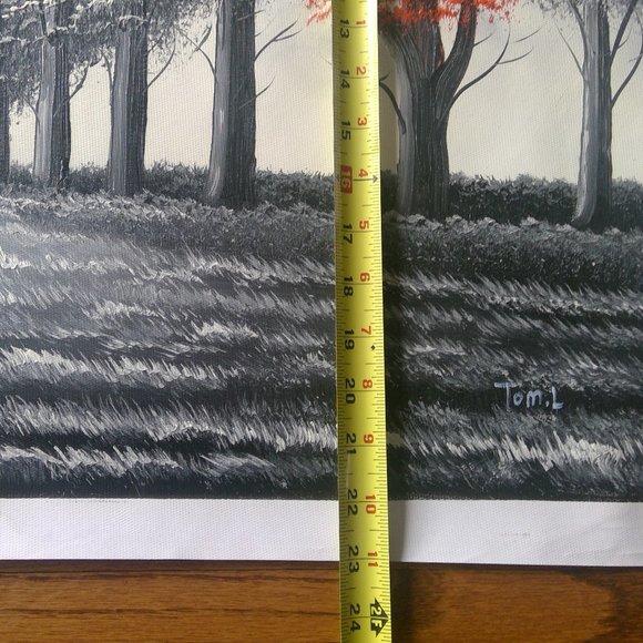 Oil Acrylic "Landscape of Trees" on Canvas Painting Shades of Gray and Red - Picture 11 of 15